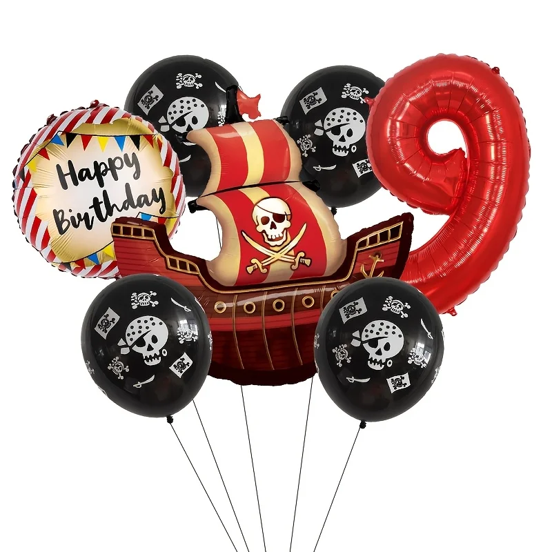 Piratenschiff-Folienballon mit Nummer 1-9 Piraten-Themen Geburtstag Halloween Deko für Innen und Außen Festival-Szenendekoration Zubehör – Detail 10