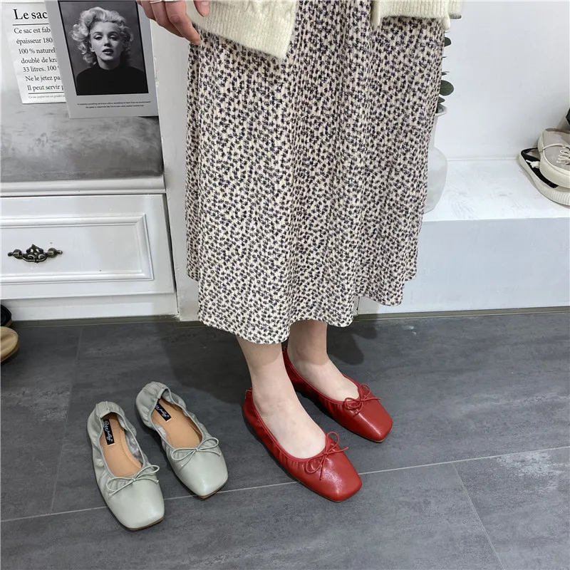 Shoes Woman Flats Bow-Knot Shallow Mouth Square Toe Casual Female Sneakers Modis Dress Summer Butterfly Moccasin 2025 New Lace-U