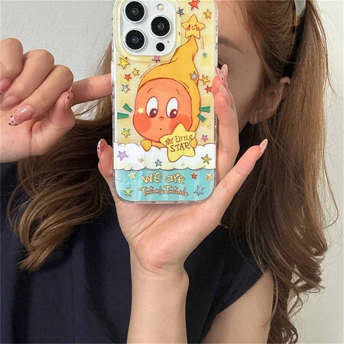 Funda de teléfono coreana Ins Cute Star Baby para iPhone 16 Pro 15 14 13 Pro Max, funda trasera a prueba de golpes, fundas de dibujos animados 16 Promax