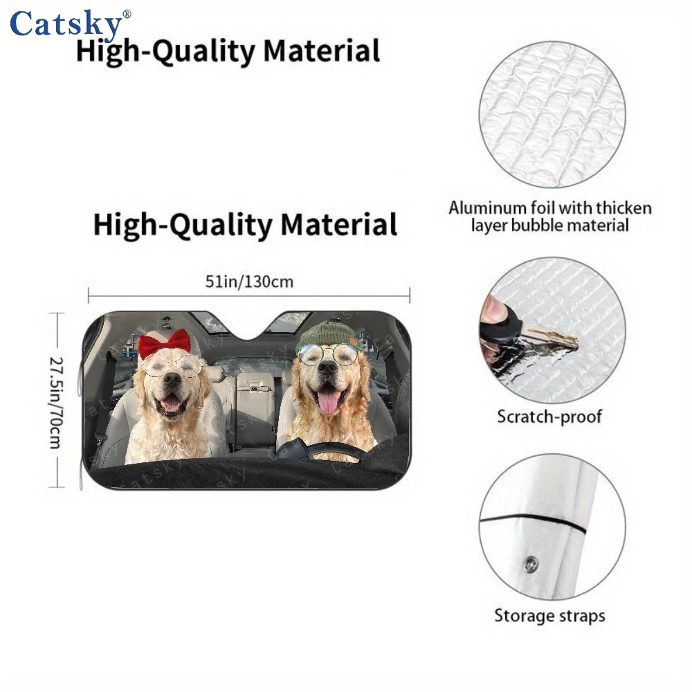Two Dogs Wearing Glasses | Car Auto Sunshades, Front Window Sun Cover For Car, Durable Polyamide Visor, Universally Applicable,