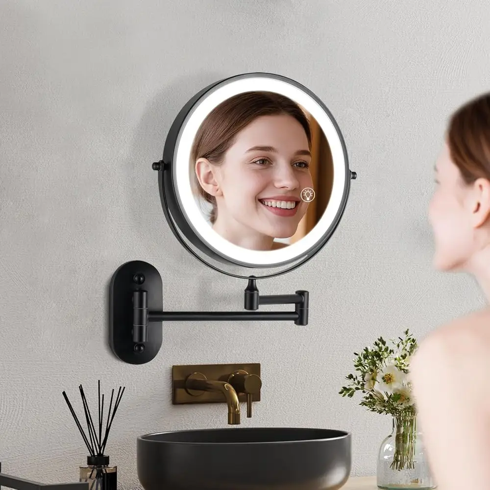 Miroir de maquillage éclairé par LED double face 8.5, grossissement 30X/1X, miroir de vanité de salle de bain noir