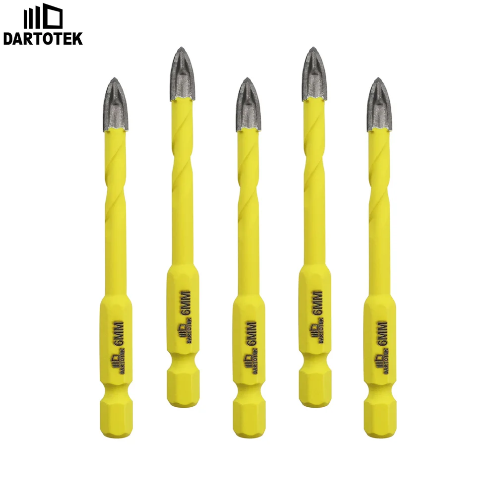 

DARTOTEK 5Pcs Hard Alloy Drill Bit Set 5/6/8/10/12mm Spiral Drill Bits For Wood Plastic Masonry Ceramic Tile Marble Hole Saw