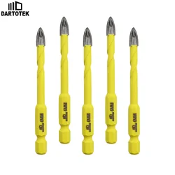 DARTOTEK 5Pcs Hard Alloy Drill Bit Set 5/6/8/10/12mm Spiral Drill Bits For Wood Plastic Masonry Ceramic Tile Marble Hole Saw