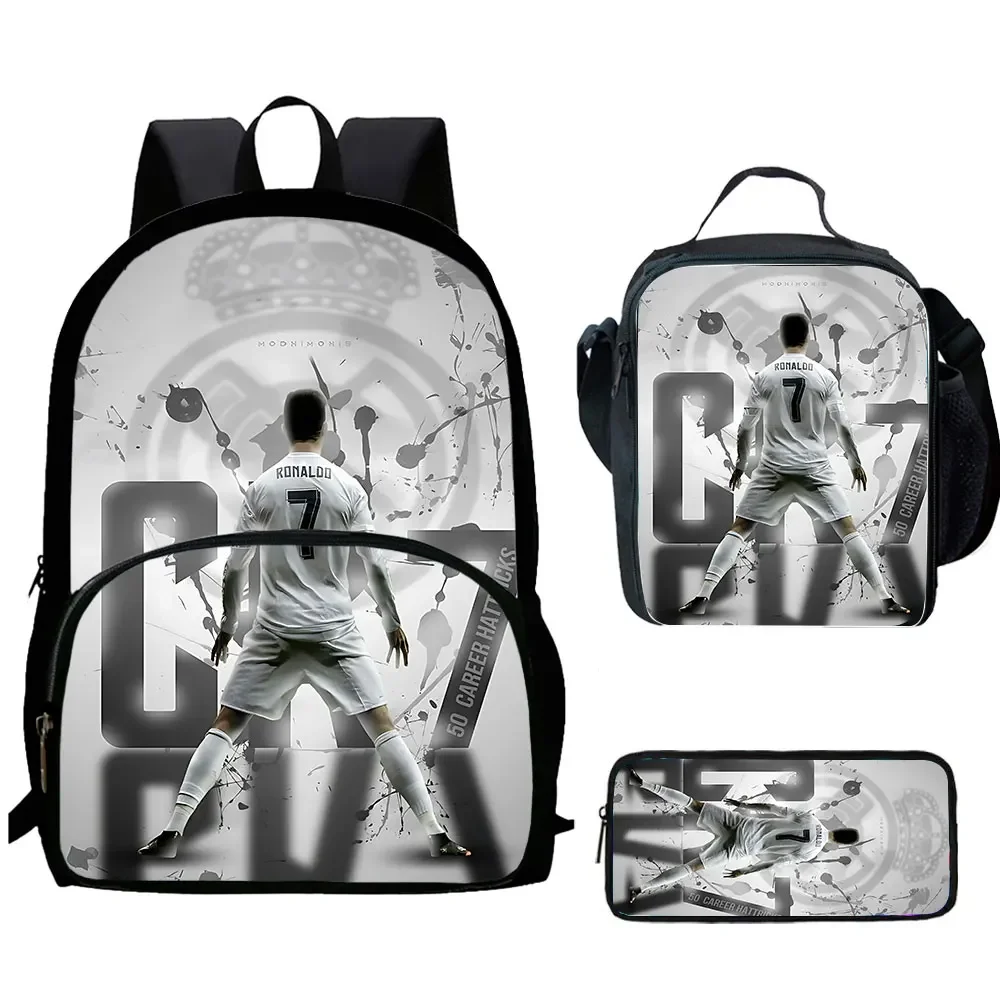 Cartoon C-CR7 Football-Stars Child Backpack,Lunch Bags,Pencil Bags for 4-8 Years Old Anime School Bags for Boys Girls Best Gift