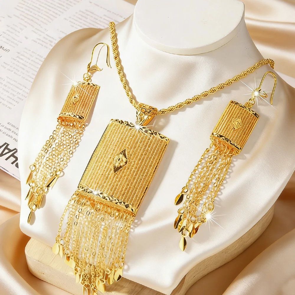 

Drop Earring African Jewelry Set Necklace Gold Color Women Jewelry Dubai Designs Luxury Jewelry Lady Earrings Wedding Daily Set