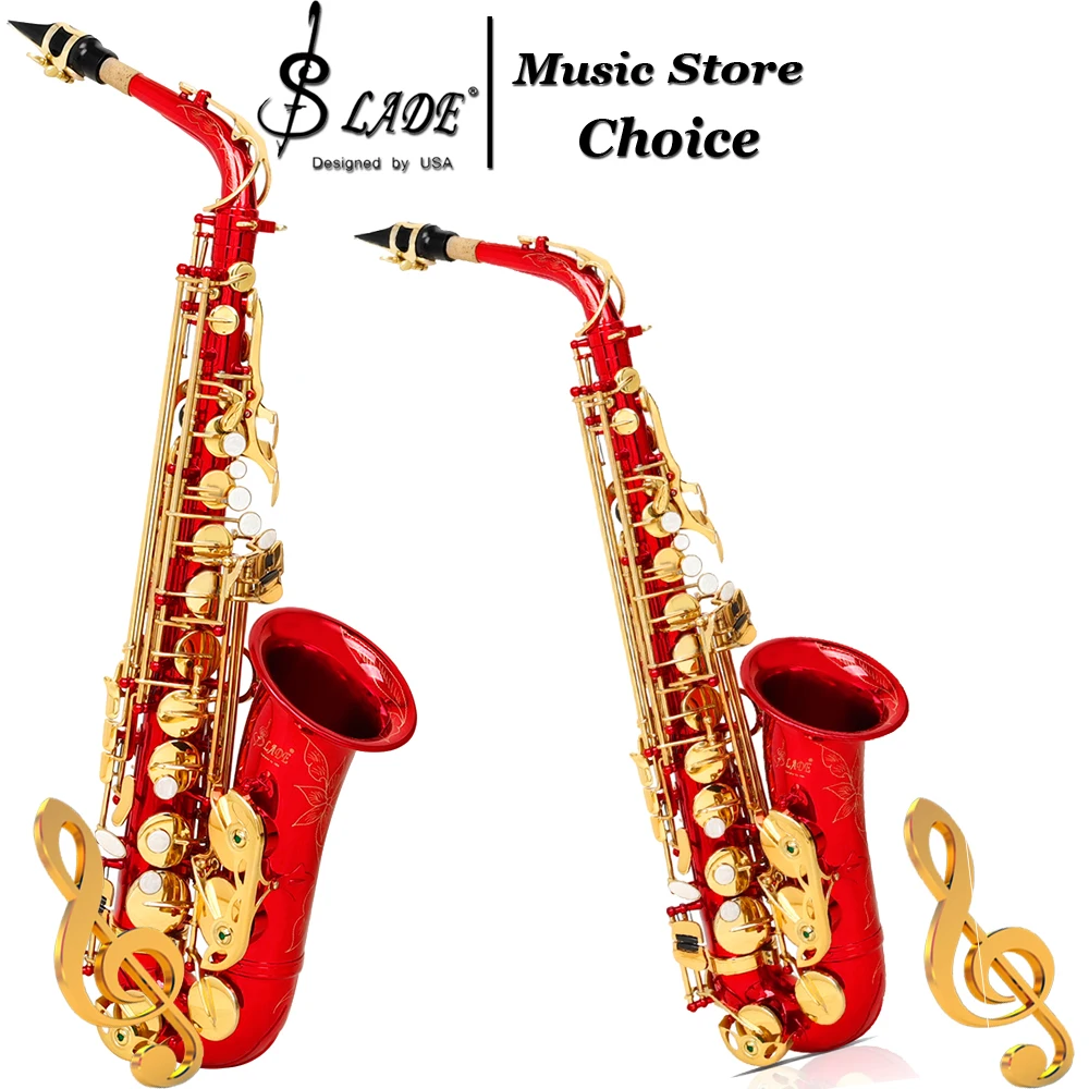 E Flat Alto Saxophone Eb Red Brass Body with White Pearl Keys & Hand Engraving–Profession Student Lover Alto Sax with Case Part