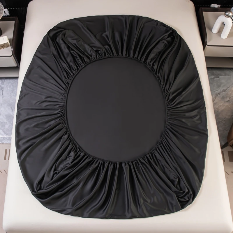 

1pc Black Shiny Fitted Sheet,Eucalyptus Lyocell Fiber Mattress Cover with 360 Bands,Cooling Bedsheet Home Textile, No Pillowcase