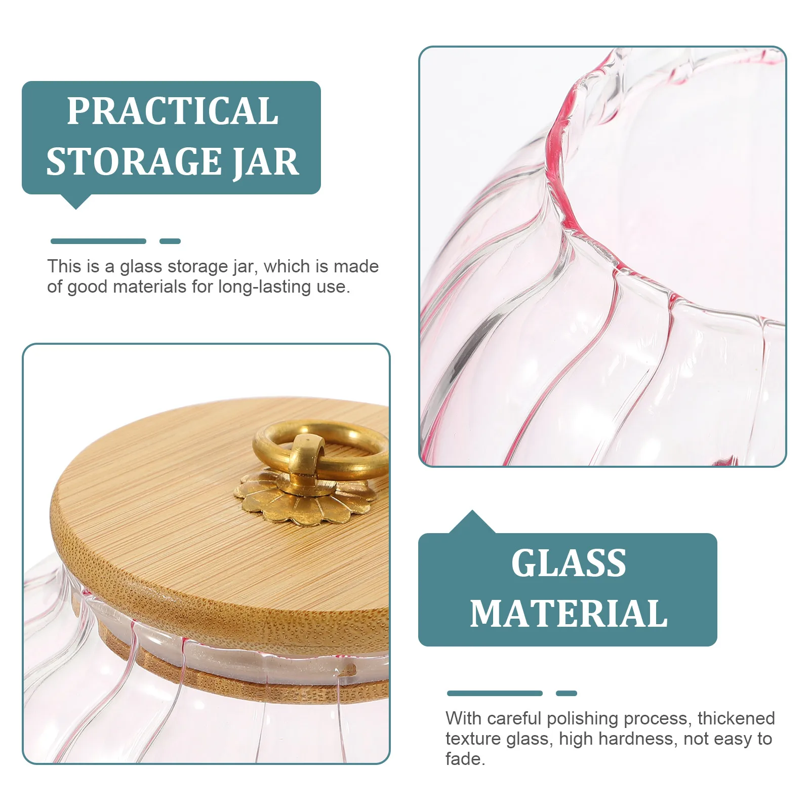 

Glass Tea Canister 600ml Bamboo Lid Gradient Pink Sealed Jar Candy Container Decorative Kitchen Food Preservation Storage Box