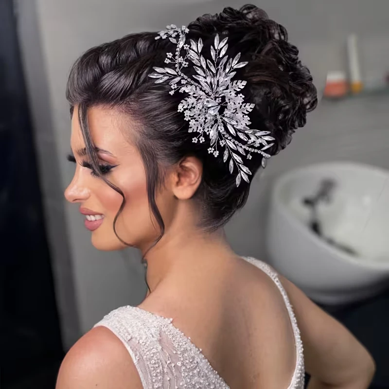 Crystal Flower Pearl Leaf Gift Handmade Fashion Hair Vine Headband Bridal Wedding Hair Accessories Jewelry Hair Vine Headband