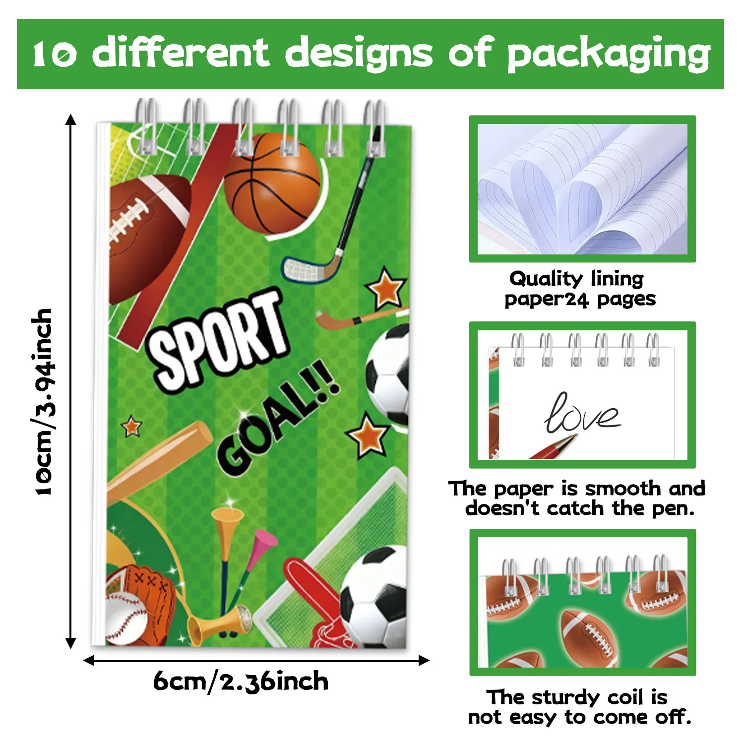 Multi Sports Ball Mini Spiral Notebook 24 Pages Basketball Football Soccer Baseball Print Portable Pocket Notepad Sports Theme S view 3