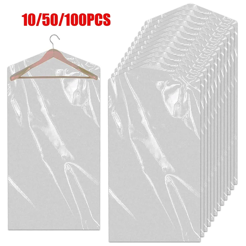 10/50/100Pcs 100x60cm Home Coat Suit Protector Clear Plastic Garment Covers Dust-Proof Waterproof Clothing Covers Cleaner Bags