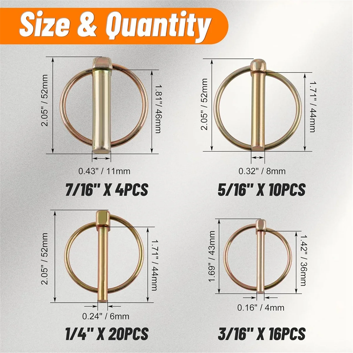 

A002 50 PCS Heavy Duty Lynch Pin Assortment Kit Trailer Pins 3 Point Hitch Pins for Tractor, Trailers,Trucks Mowers