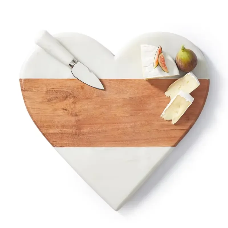 Large size heart cutting board marble and acacia breadboard cheese platter cheese