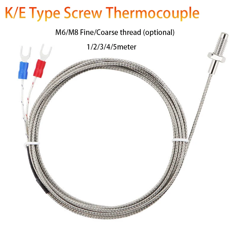 

1Pcs Thermocouple 1/2/3/4/5meter M6 E / M8 K Type Screw Probe Sensor Temperature Controller 0-400°C Industrial Thermometer