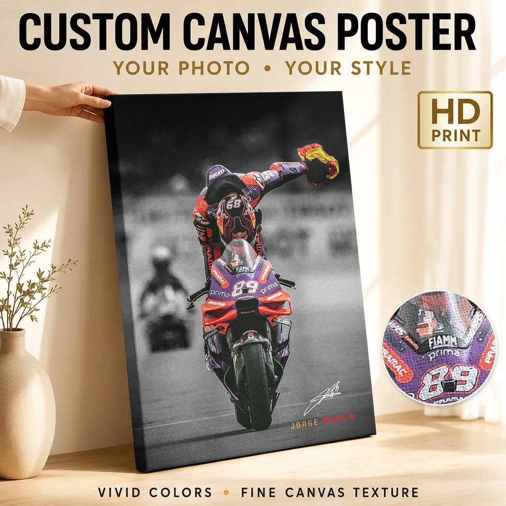 Jorge Martin Motorcycle Race Victory Canvas Poster Bold Style Canvas Wall Art With Customized Photo For Garage Ideal Rider Gift