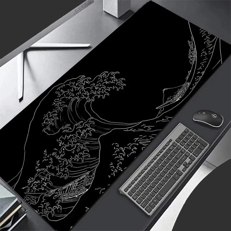 Mouse Pad Gaming Japanese Black Waves Pc Accessories Laptop Computer Speed Mini Pc Gamer Keyboard Desk Mat Big Mousepad Gift