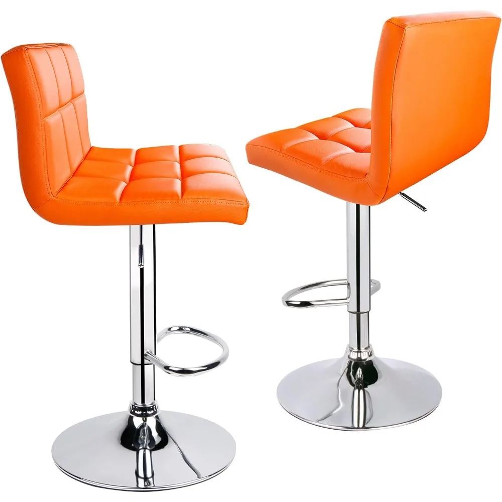 Home Bar Chairs Modern PU Leather Adjustable Swivel Bar Stool with Back Set of 2 (Orange) Living Room Chairs Stools Chair