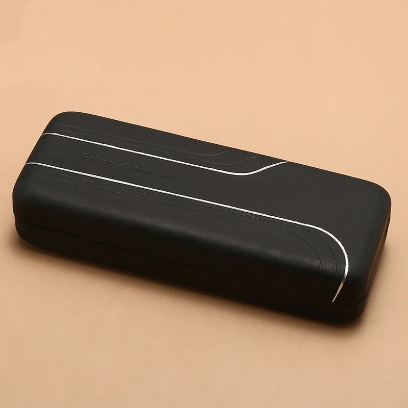 New square silver double-line decorated metal eyeglass case, pressure-resistant flip hard shell eyeglass storage box