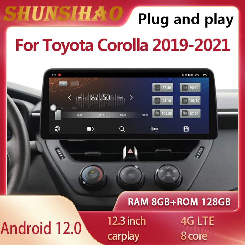 

ShunSihao 7862 Andriod 11 For 12.3" Toyota Corolla 2019-2021 Car Radio 1920*720 multimedia autostereo Player navigation Carplay