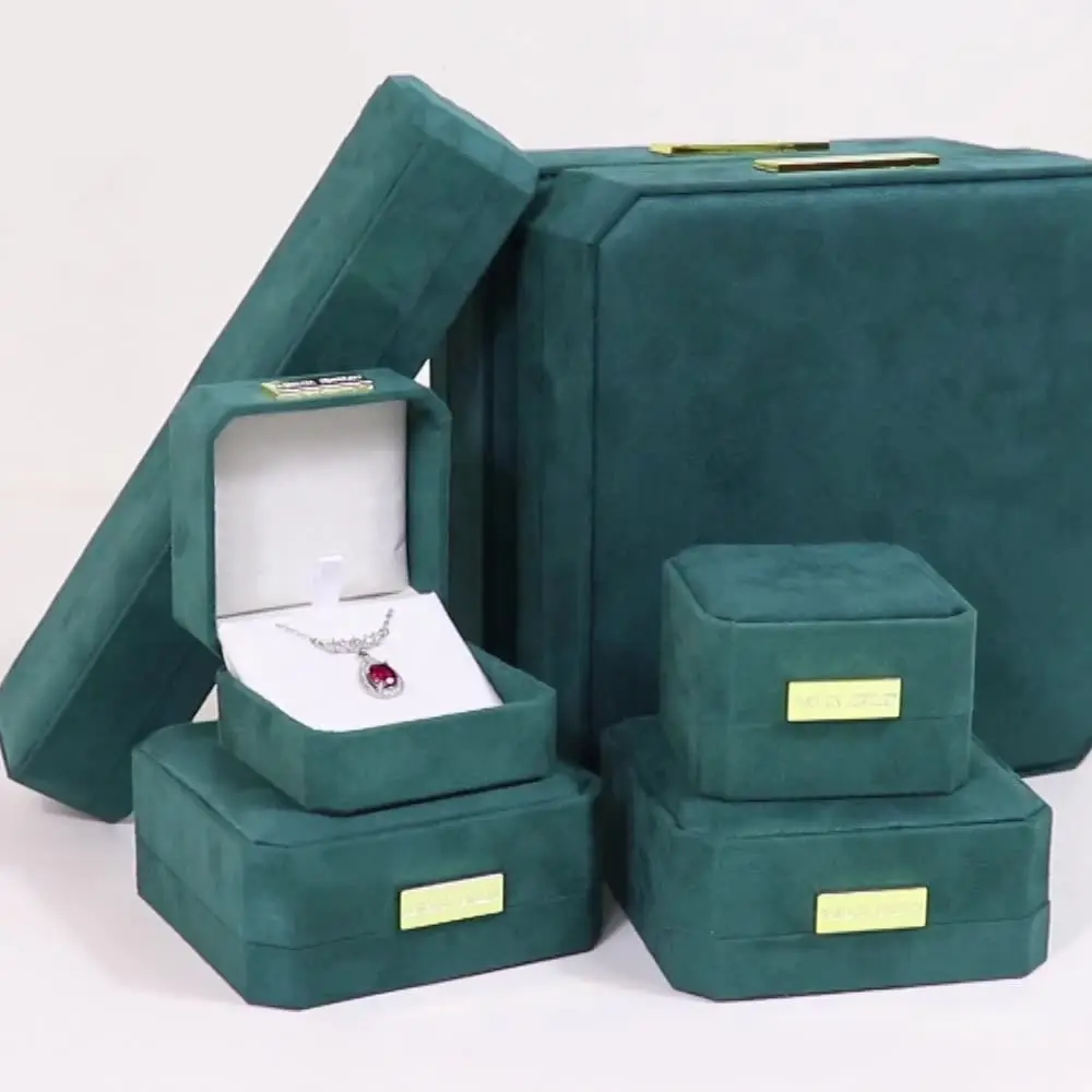 Emerald Velvet Jewelry Boxes Luxury Bracelet Necklace Jewelry Display Holder Octagonal Organizer Jewelry Storage Case Earrings