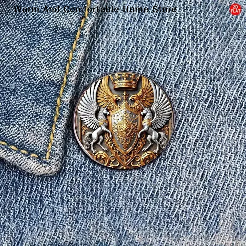 【SE】Classic Medieval Double Headed Eagle Vintage Round Badge Brooch Punk Style For Coat Suit Lapel Pin Men Women Accessory Gift
