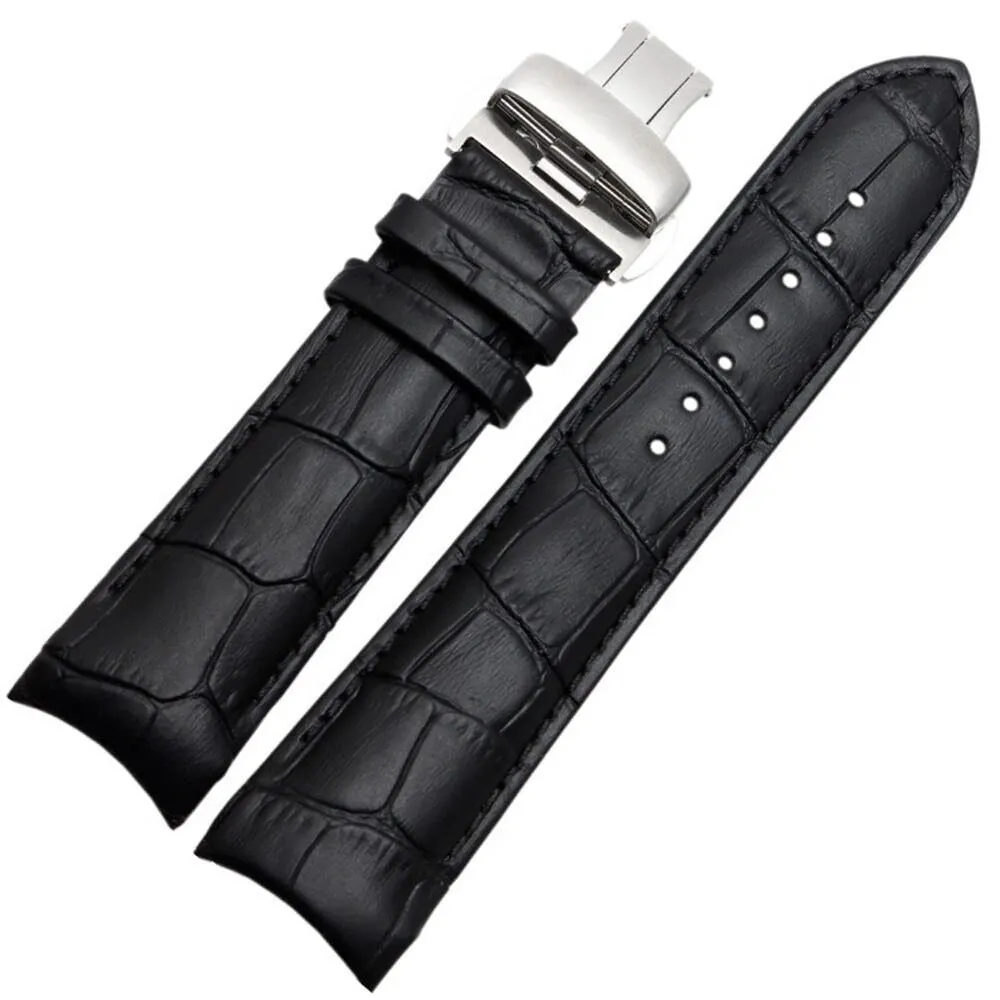Genuine Cowhide Leather Crocodile Curved End Strap For Tissot T035 Stainless Steel Buckle Band