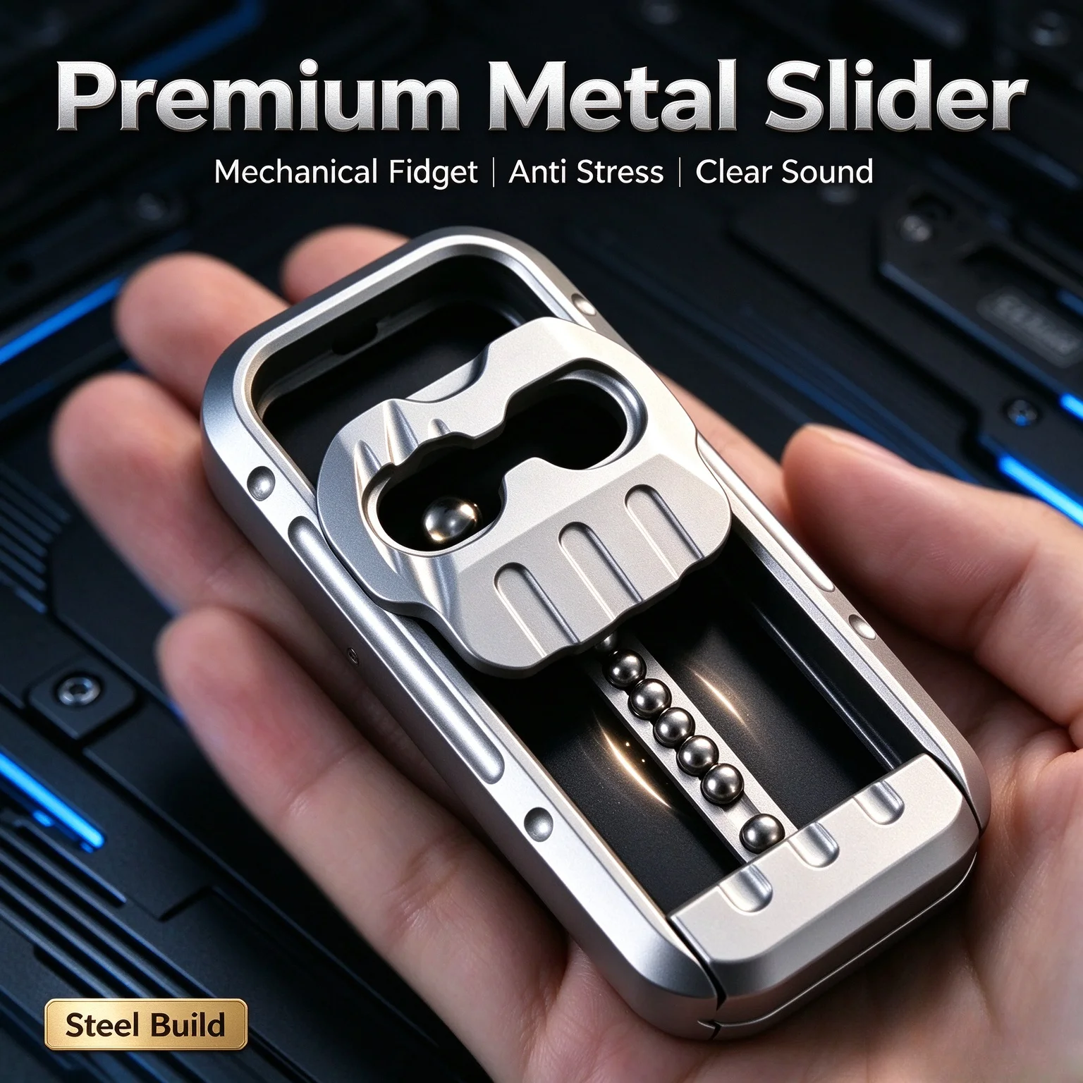 Stainless Steel EDC Fidget Slider for Stress Relief Anti Stress Metal Fidget Mechanical Slider Ball Bouncing Push Card Plate