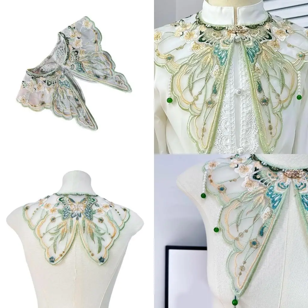 

R1WE Вышивка Бабочка Цветок Юньцзян Шаль Декоративные жемчужные кисточки Ложный воротник