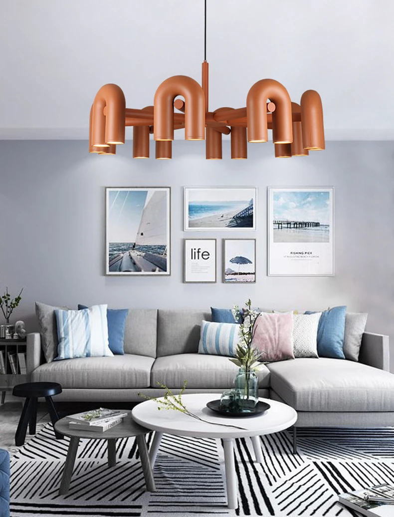 Art Chandelier Black Orange Gray Metal