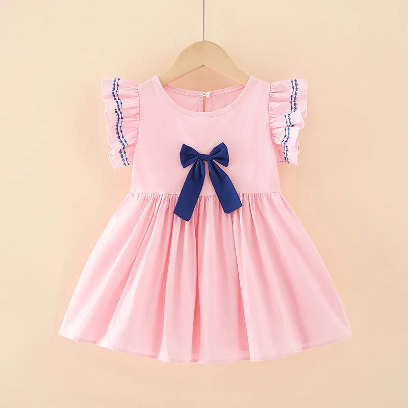 

Summer Kid Girl Dress Bow Princess Costume Birthday Baby Clothes Wedding Party Children Dress Ruffle Sleeve School Uniform A1071