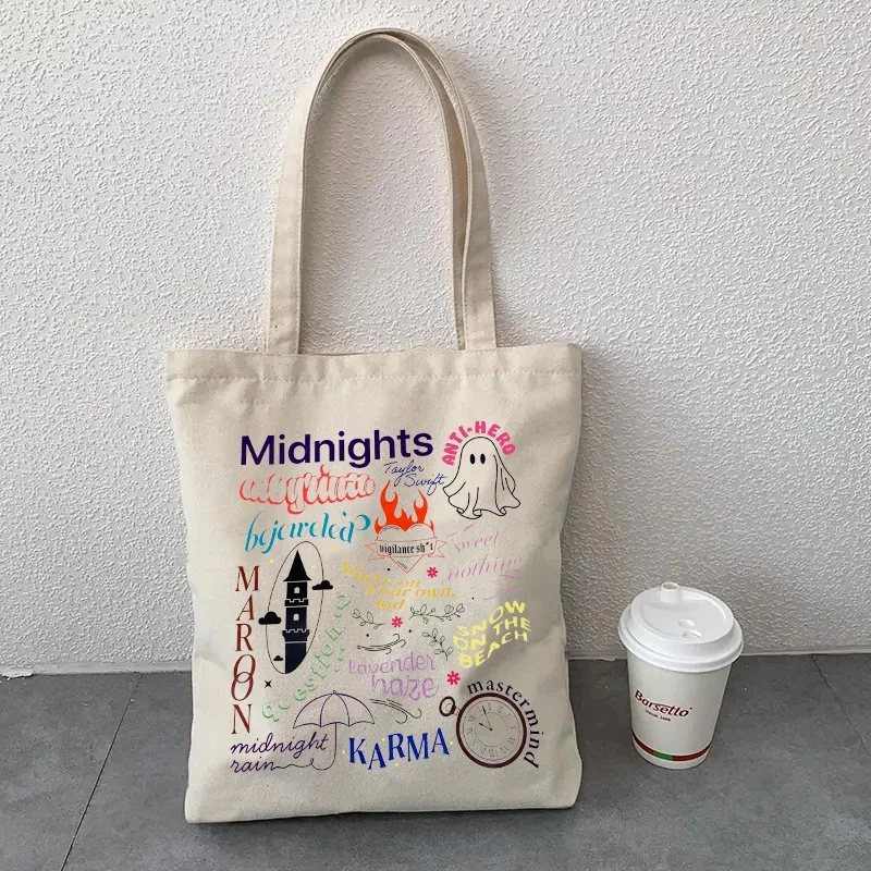 Bolso de lona de gran capacidad para mujer, bolsa de hombro para compras, almacenamiento de libros de moda, nuevo álbum de medianoche, Folklore