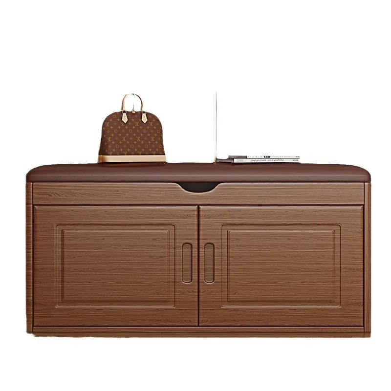 Solid wood shoe cabinet household changing stool door can sit stool entrance storage stool integrated rack free