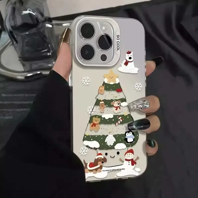 Animal Christmas Tree Phone Case For iPhone 17 16 15 Pro Max 14 11 13 12 Plus 17Air 16E Plush Santa Claus Phone Case