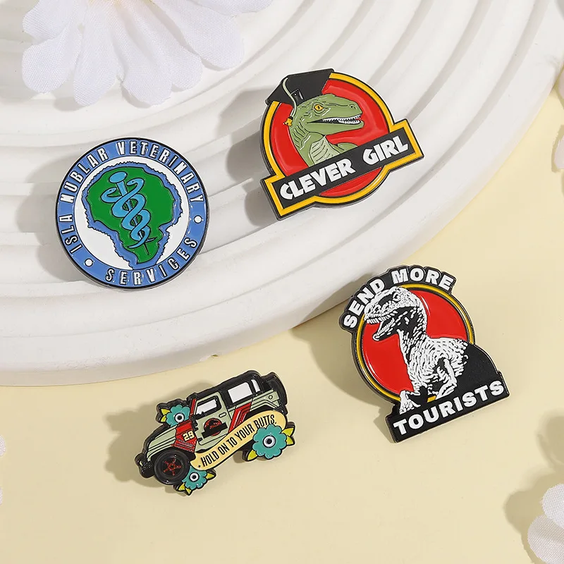 Sci-Fi Dinosaurs Theme Park Enamel Pin Isla Nublar Veterinary Services Medical Symbols Brooches Lapel Badge Jewelry Gifts