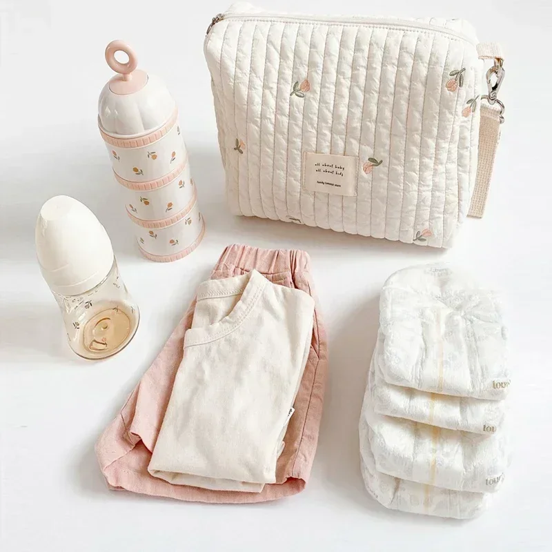 Tas popok bayi portabel, tas penyimpanan aksesori bayi, tas ibu bordir, Organizer Caddy, popok bayi quilt, tas popok portabel