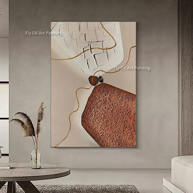 Brown And Red Abstract Thick Canvas Wall Art Decor For Room Handmade Grey Brown Color Oil Painting New Design Artwork As Gifts