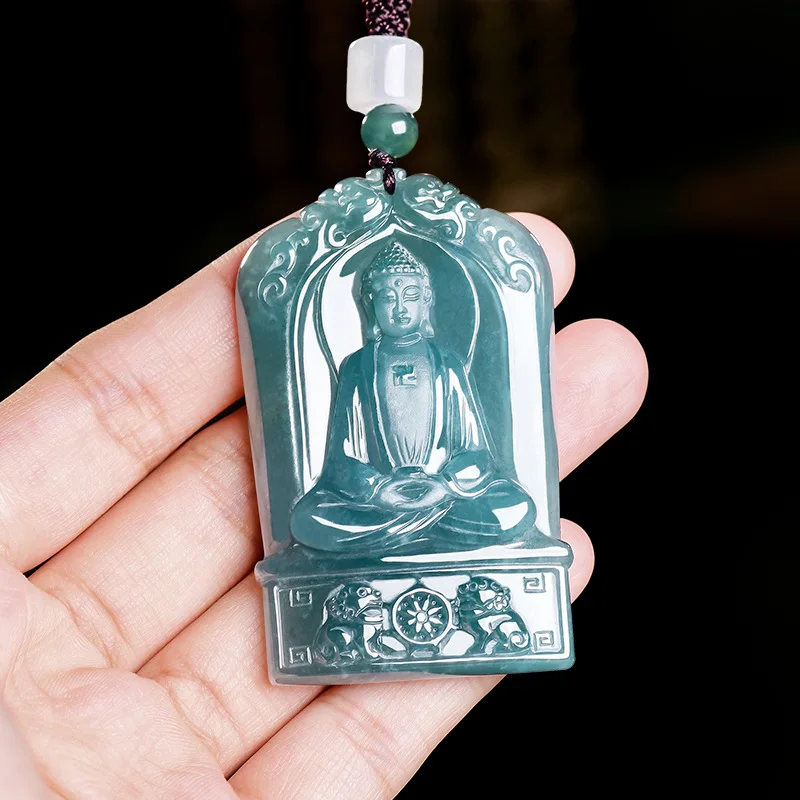 Natural Myanmar Jadeite Buddha Pendant Necklace Charm Talismans Fashion Gemstone Real Jade Accessories Vintage Gifts for Women