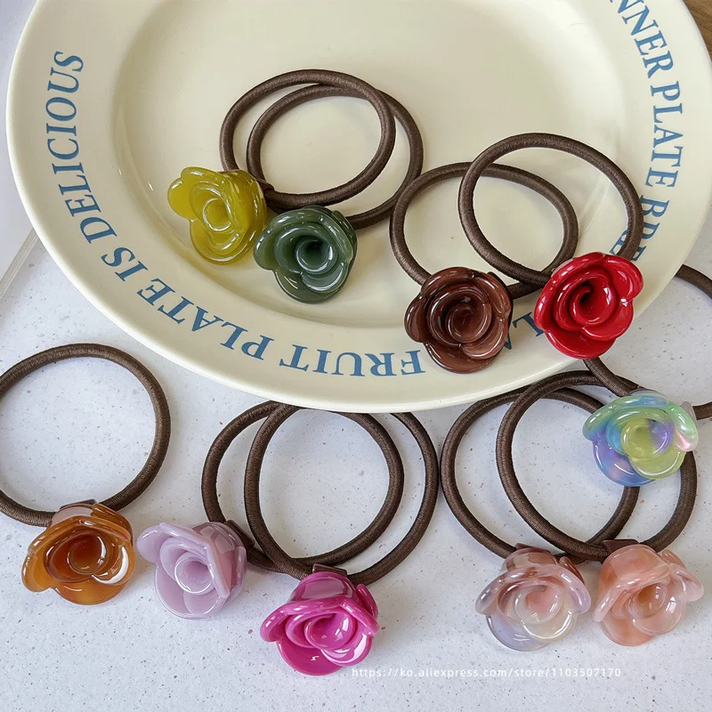 French Rose Blossom Hair Ring~FRANCE, South Korea, tied high ponytail head rope, flower bud head ball, scalp tendon hair rope