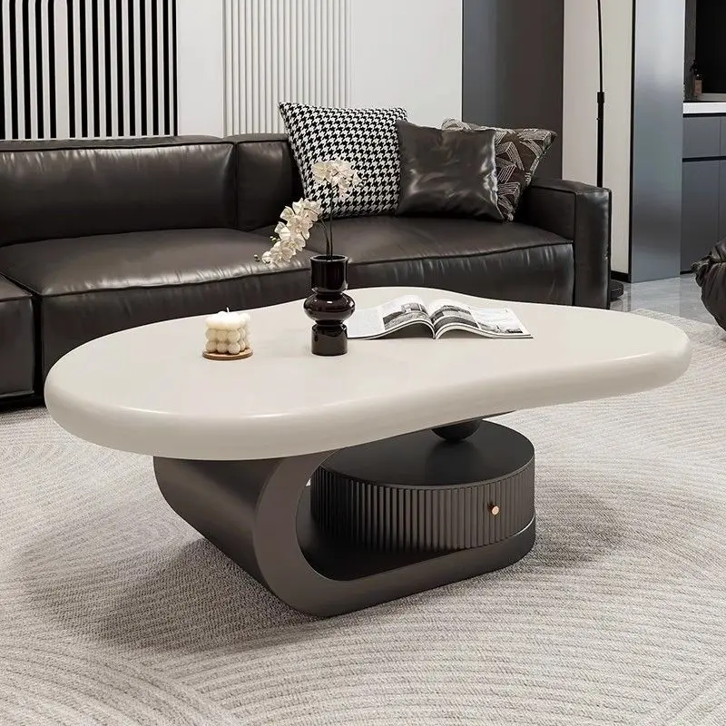 Light luxury modern wind rock slab oval simple coffee table small apartment sofa edge living room geometry