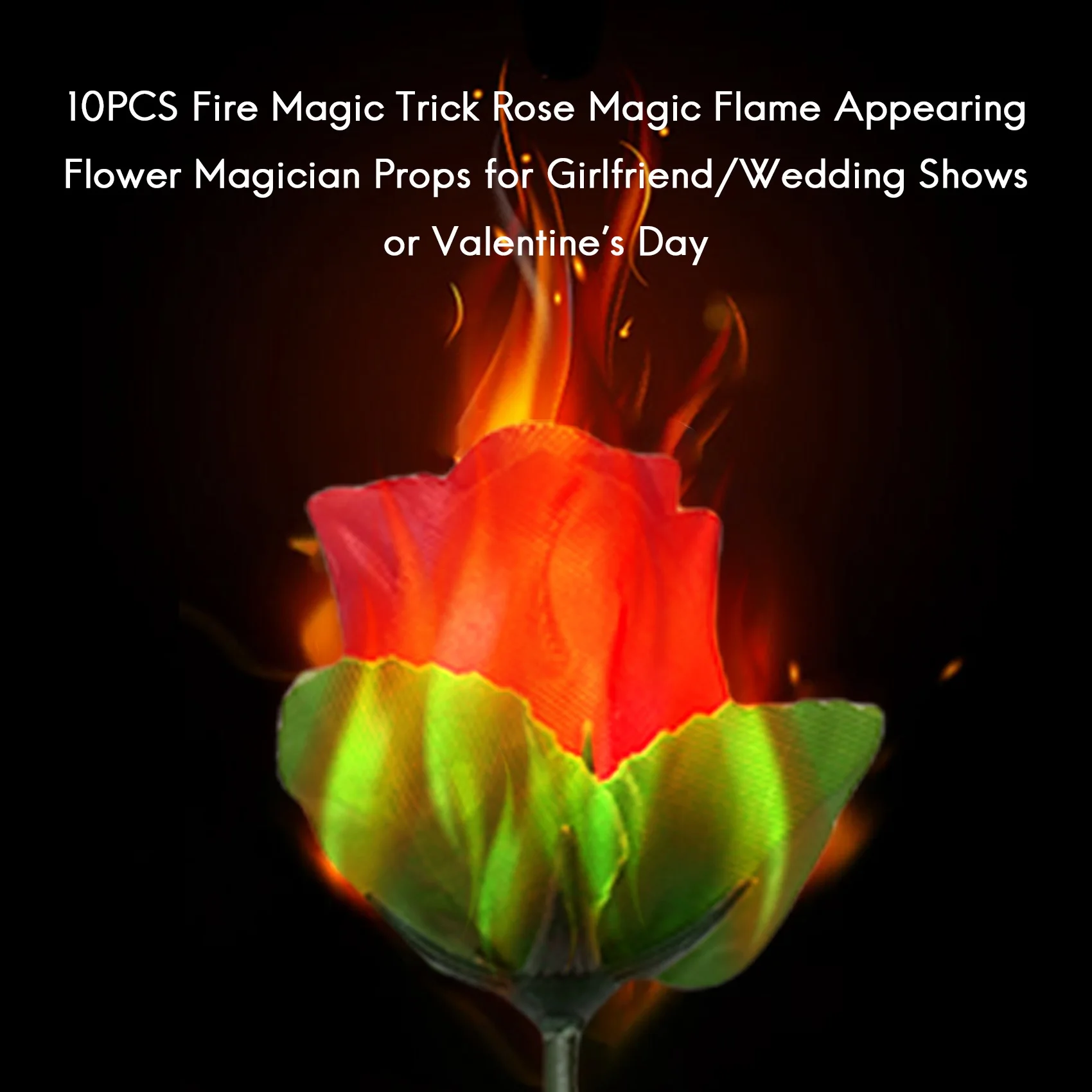 10PCS Fire Magic Trick Rose Magic Flame Appearing Flower Magician Props for Girlfriend/Wedding Shows or Valentine's Day