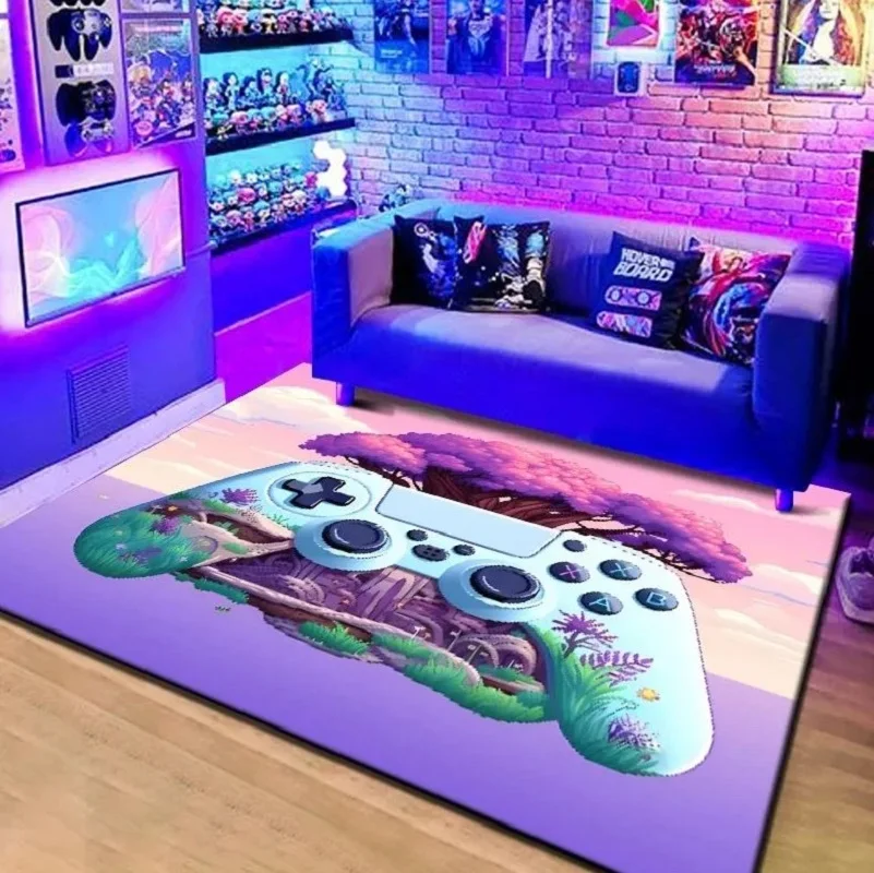 VIKAMA 1PC Cyberpunk Style Gamepad Crystal Velvet Carpet Glitzy Esports Room Decoration Floor Mat Easy Care Carpet Home Decor