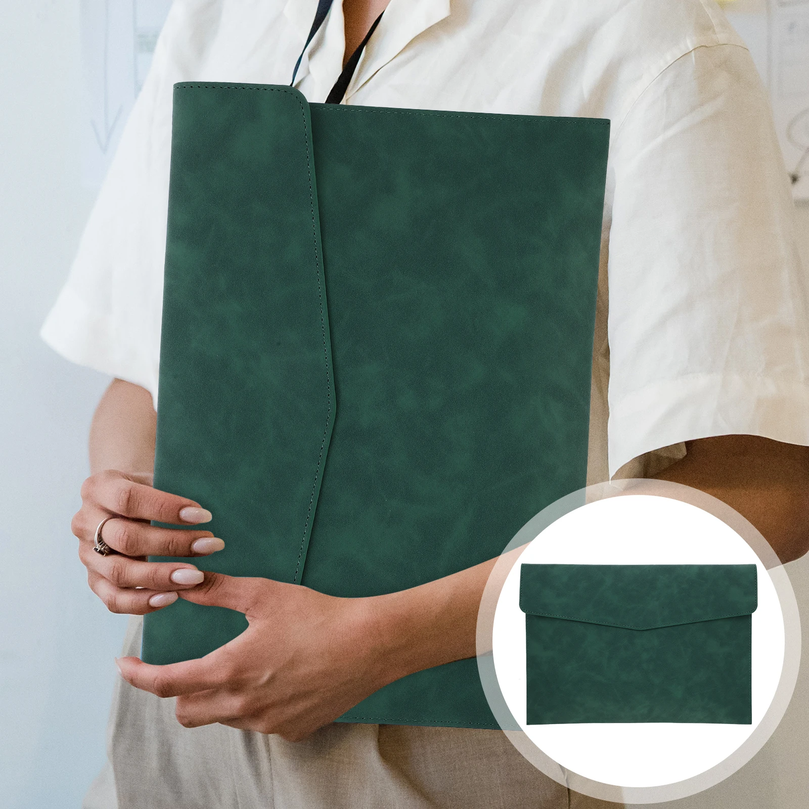 

Faux Document Bag Organizer Portable File Holder For Office Business Travel Reusable Storage Pouch With Button Secure