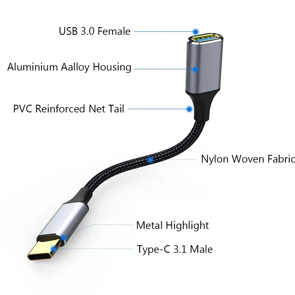 Kabel Ekstensi Mouse Keyboard U Disk Kecepatan Tinggi Adaptor OTG Tipe-C 3.1 ke Kabel Data USB 3.0