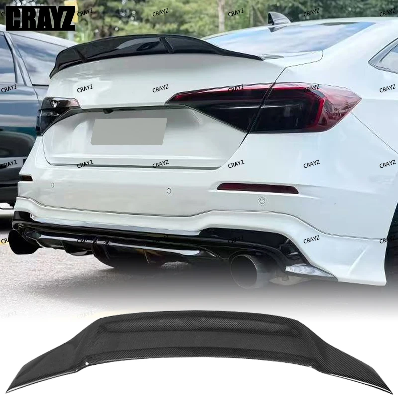 For Honda 11th Civic 2022 2023 2024 Real Carbon Fiber Rear Trunk Lid R Style Spoiler Car Accessories