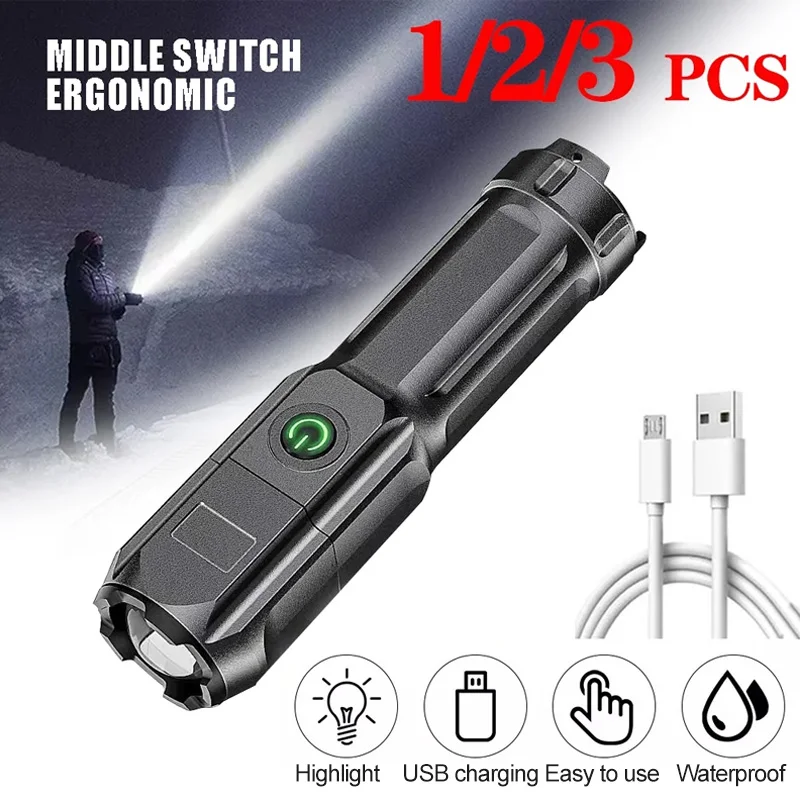 Flash Light Portable Rechargeable Spotlights High Power Rechargeable Led Flashlight Camping Ultra Powerful Flashlight Lamp Work