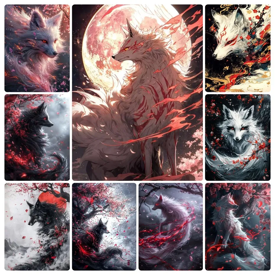 

Jigsaw Puzzles Mythical Creature Sakura Red Fox Wolf Moon DIY Family Fun Puzzles Educational Toys Gifts for Teenagers and Adults
