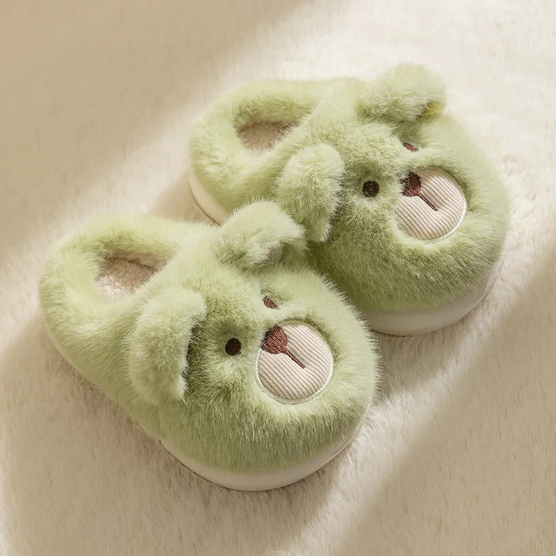 Cute Bear Children Winter Shoes Soft Bottom Cartoon Boys Girls Indoor Slippers Warm Plush Non Slip Bedroom Kids Slippers