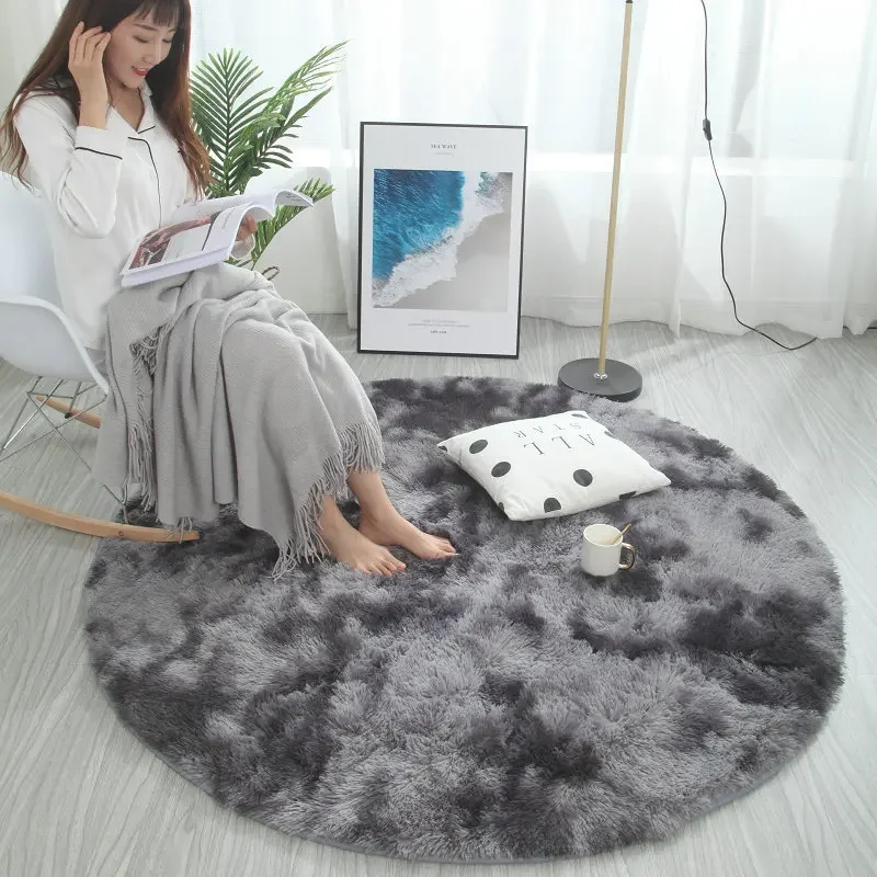 Pink Shaggy tie-dye Round Carpet Colorful Fluffy Circles Coffee Table Blanket Bedroom Hanging Basket Yoga Rug