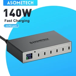 140W USB C Fast Charger 6 Ports PD 30W Type C Charging Station With Digital Display For IPhone 14 13 Pro Max Xiaomi Ipad Samsung