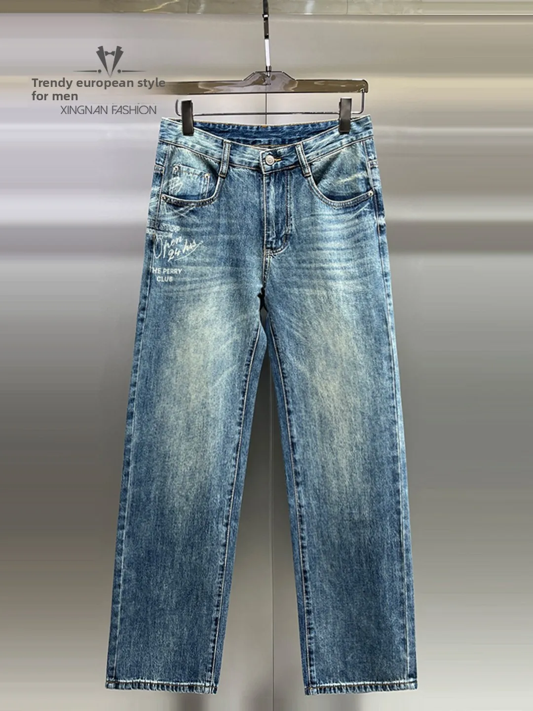 

Spring 2026 Men's Faion Straight Leg Jeans Letter Print High End Versatile Casual Wear Resistant to Fading And Wrinkling
